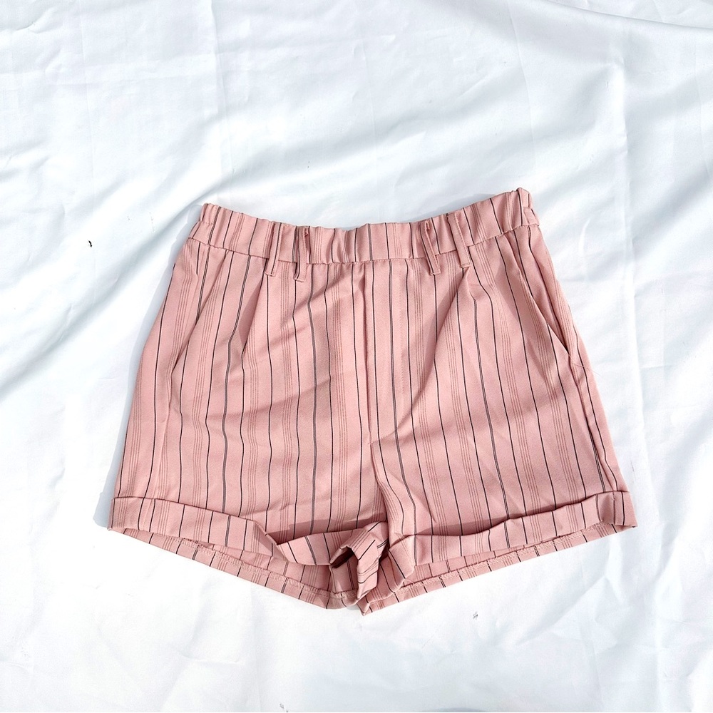 High rise Striped Pink Shorts